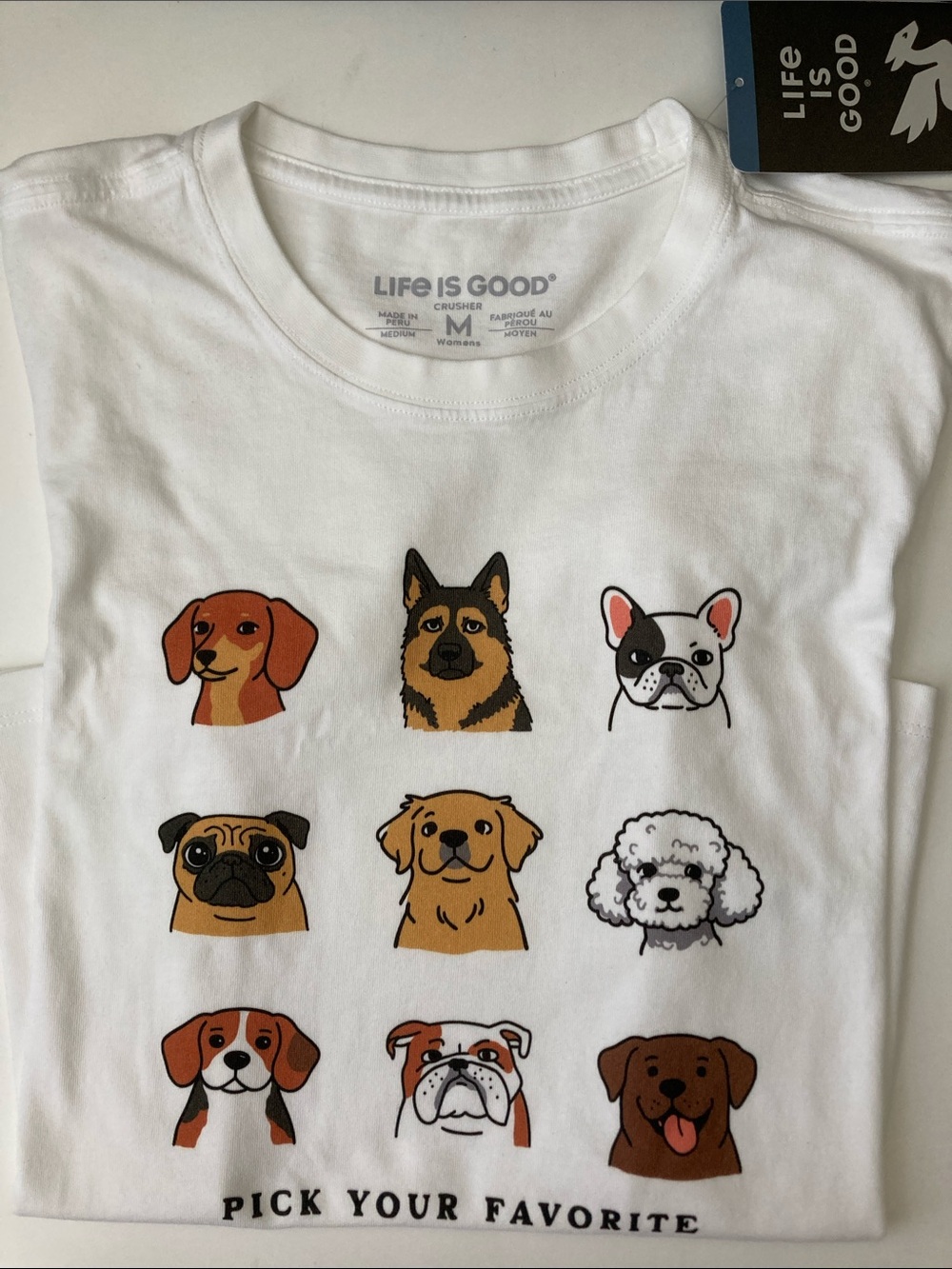 Life is Good Crusher Tee T Shirt Short Sleeve Favorite Dog White M - Picture 3 of 7